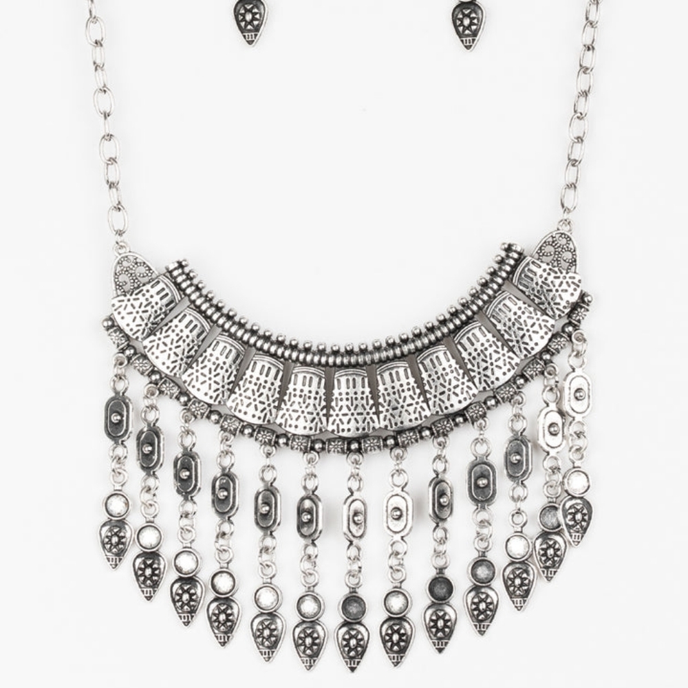 Silver Statement Necklace Tribal Southwest Bib NEW